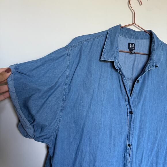 GAP Denim Shirt Womens XL Chambray Button Up Short Sleeve Cotton Preppy Western - Picture 3 of 7